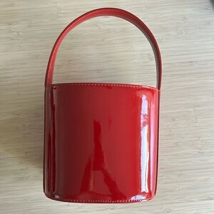 Staud Bisset red patent bucket bag